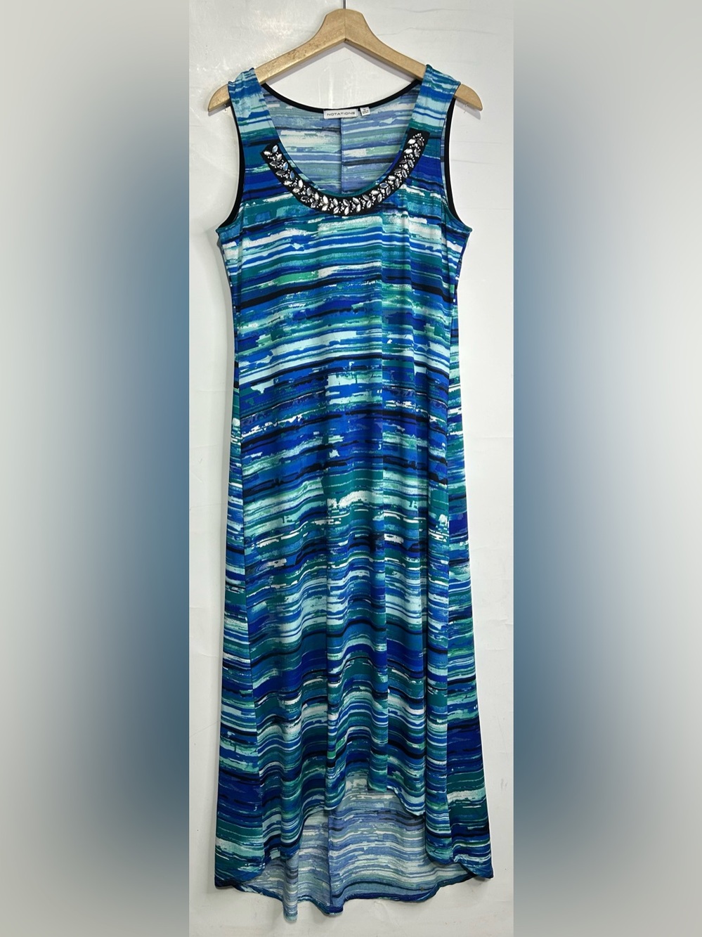 Notations Sleeveless Maxi Beaded Neckline Dress Medium